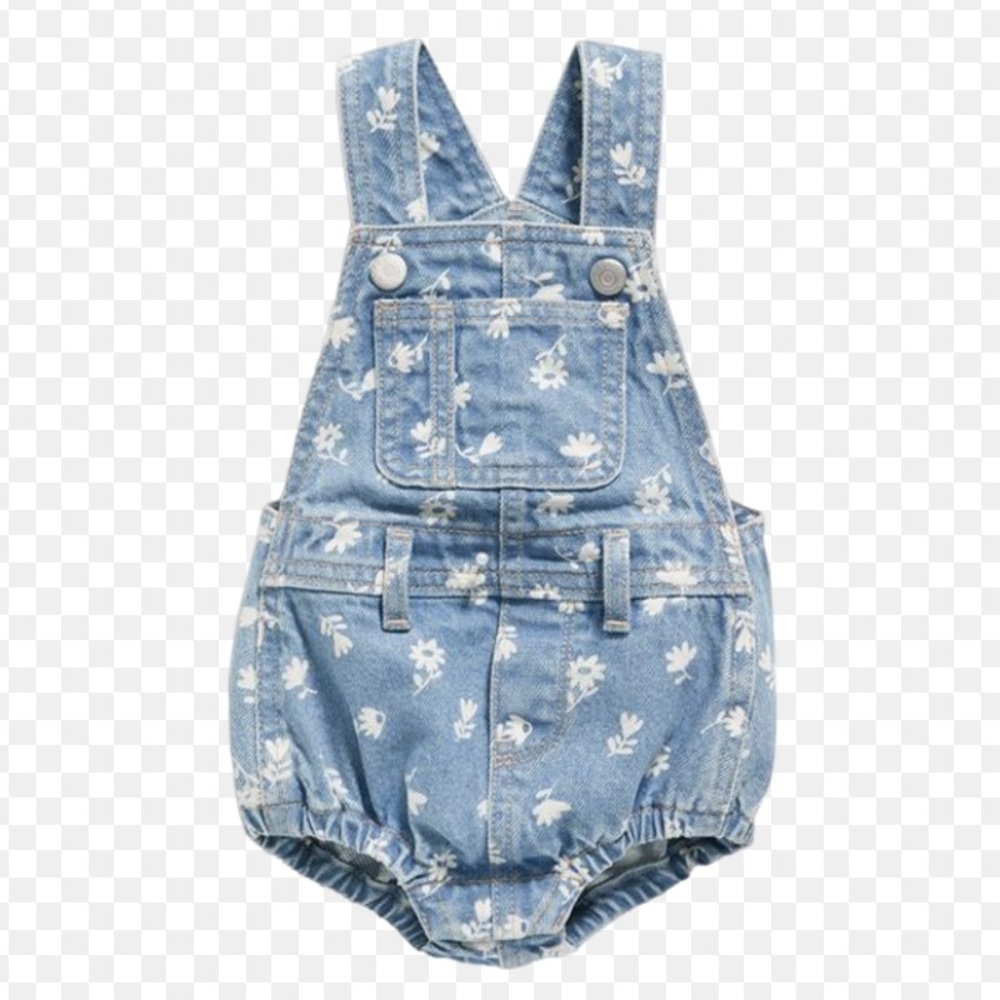 Old Navy Light Blue Floral Print Denim Baby Overalls